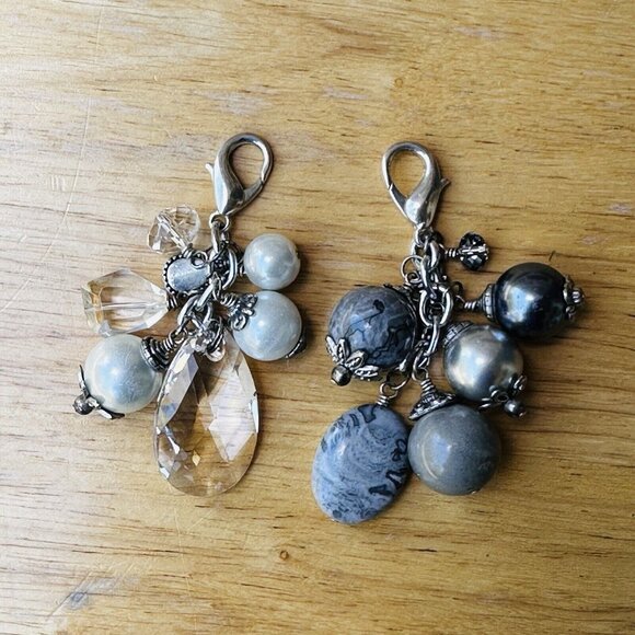 Charms 3" Set of 2 Multicolor Mixed Stones Faux Pearl Crystal Beads Purse Bags - Picture 5 of 5